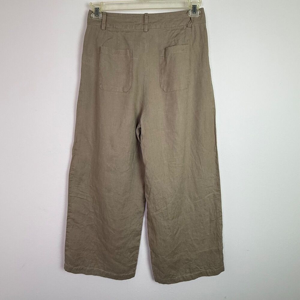 Zara Linen Wide Leg Pants Small Tan High Rise Minimalist Summer Coastal - Picture 4 of 7